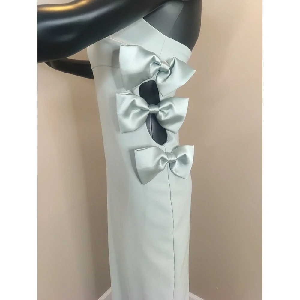 Zara Women‎ Pastel Green Sleeveless Open Side Satin Bows Lined midi Dress Size S